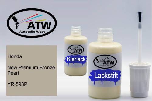 Honda, New Premium Bronze Pearl, YR-593P: 20ml Lackstift + 20ml Klarlack - Set, von ATW Autoteile West.